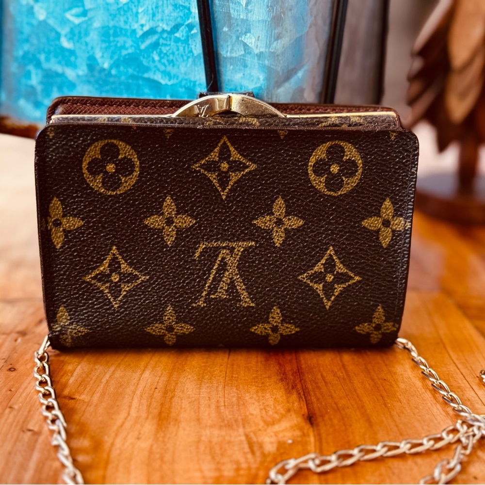 Louis Vuitton French purse, wallet, monogram, vintage kiss Lock brown gold - Picture 4 of 16